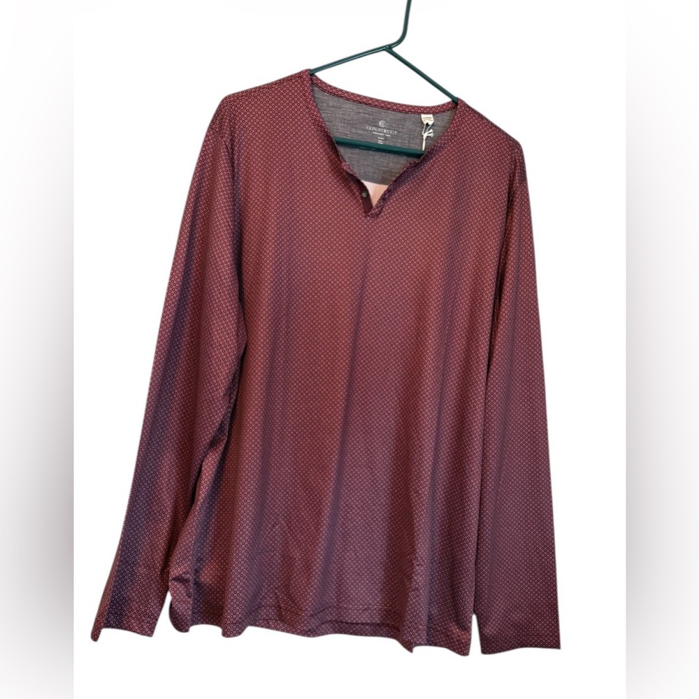 CON.STRUCT Burgundy Dot Print Henley Shirt XL Shiny Finish‎ NWT